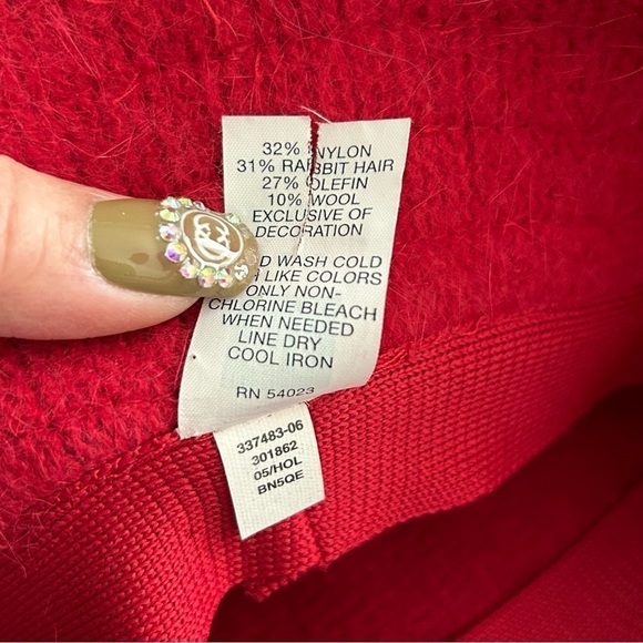 GAP Red Rabbit Hair Olefin Wool Nylon Blend Knit Hat Women size M/L - Picture 9 of 9